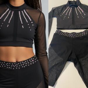 LA Dance designs costume solo black 2 piece top mesh bike shorts LC XL child